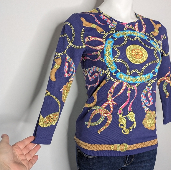 J McLaughlin Blue Yellow 3/4 Sleeve Top XS - Picture 4 of 9
